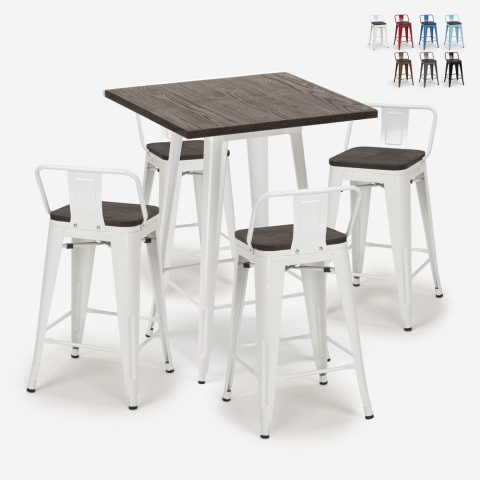 set of 4 Lix stools wood metal industrial coffee table 60x60cm peaky white Promotion