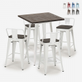 Set of 4 Industrial Wood and Metal Stools with 60x60cm Table, Peaky White Promotion
