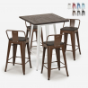 Set of 4 Industrial Wood and Metal Stools with 60x60cm Table, Peaky White Discounts
