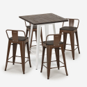 Set of 4 Industrial Wood and Metal Stools with 60x60cm Table, Peaky White Cost