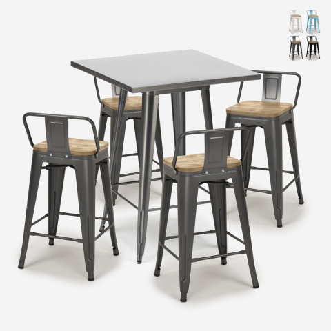 industrial metal coffee table set 60x60cm 4 stools wood bucket steel Promotion