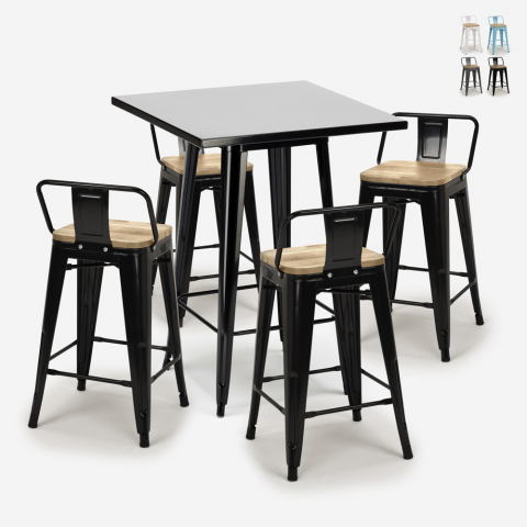 Black metal coffee table set 60x60cm 4 stools tolix bar kitchen Bucket Steel Black Promotion