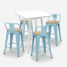 bar set 4 industrial stools coffee table 60x60cm white bucket steel white Bulk Discounts