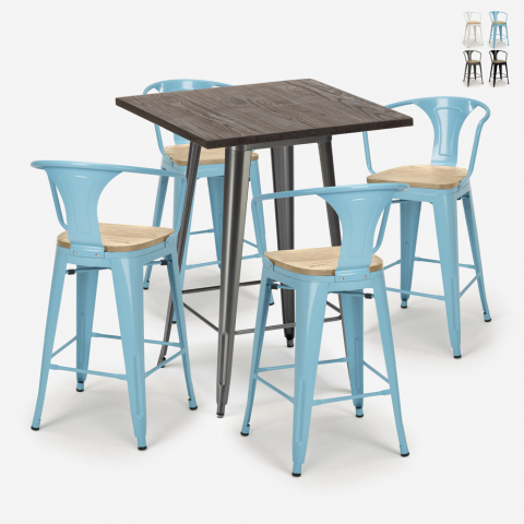 Industrial kitchen bar set coffee table 60x60cm 4 stools tolix Bruck Top Light Promotion