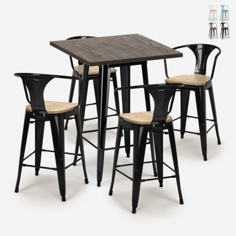 Kitchen set 4 stools tolix high bar table 60x60cm Bruck Black Top Light Promotion