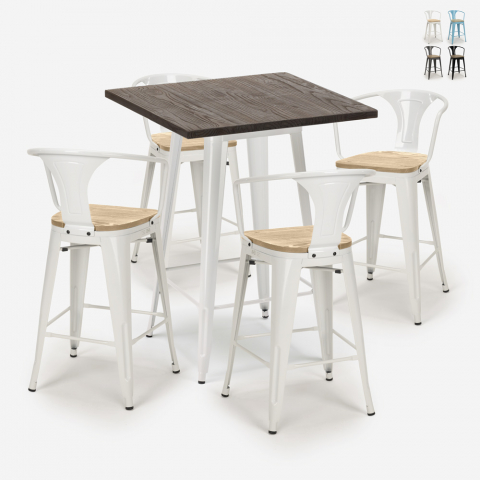 High bar table set kitchen 60x60cm 4 stools tolix Bruck White Top Light Promotion