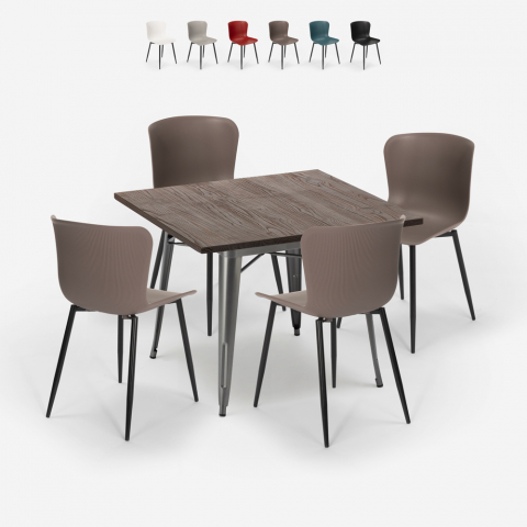 square table set 80x80cm industrial design 4 chairs anvil Promotion