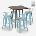 industrial set 4 stools bar table 60x60cm wood metal rough On Sale