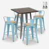 industrial set 4 stools bar table 60x60cm wood metal rough On Sale