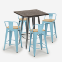 industrial set 4 stools bar table 60x60cm wood metal rough Bulk Discounts