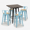 set of 4 stools industrial bar table 60x60cm wood metal rough black Bulk Discounts