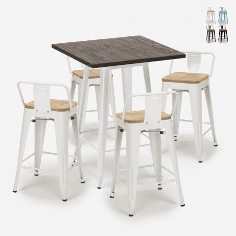 bar table set 60x60cm industrial design 4 stools rough white Promotion