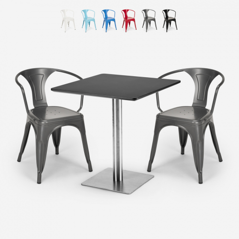 Set 2 chairs Tolix coffee table 70x70cm Horeca bar restaurants Starter Silver Promotion