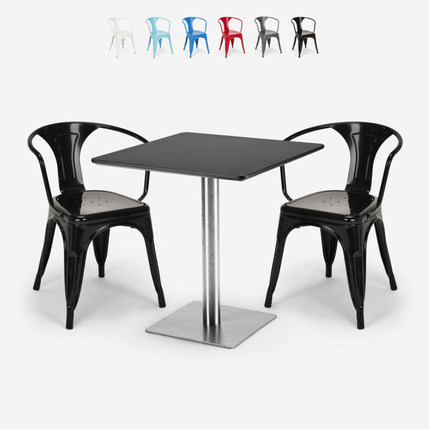 set 2 chairs coffee table 70x70cm horeca bar restaurants starter silver Discounts