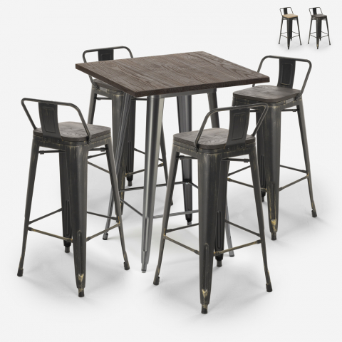 High bar table set 60x60cm 4 stools metal design tolix vintage Axel Promotion