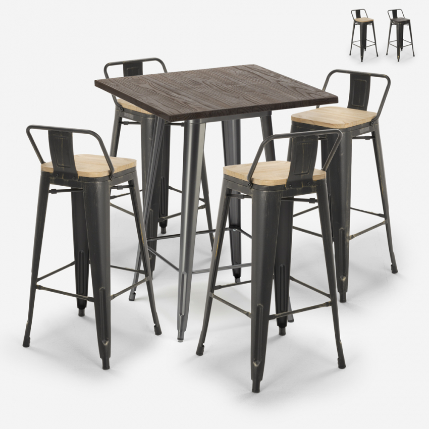 high bar table set 60x60cm 4 stools metal design vintage axel On Sale
