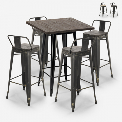 set of 4 wooden metal stools vintage high bar table 60x60cm axel black Promotion