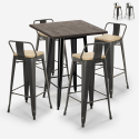 Set of 4 Vintage Axel Black Metal Wood Bar Stools with High Table 60x60cm On Sale