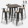 Set of 4 Vintage Axel Black Metal Wood Bar Stools with High Table 60x60cm On Sale