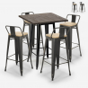 set of 4 wooden metal stools vintage high bar table 60x60cm axel black On Sale