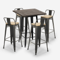 Set of 4 Vintage Axel Black Metal Wood Bar Stools with High Table 60x60cm Discounts
