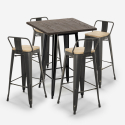 set of 4 wooden metal stools vintage high bar table 60x60cm axel black Discounts