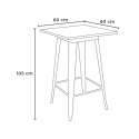 Set of 4 Vintage Axel Black Metal Wood Bar Stools with High Table 60x60cm 