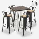 High Bar Table and Stool Set, Wood and Metal, 60x60cm, 4 Vintage Stools, Axel White Promotion