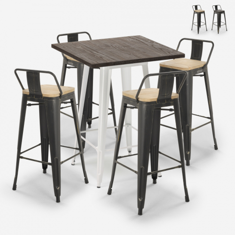 wooden metal high bar table set 60x60cm 4 Lix vintage stools axel white Promotion