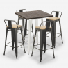 High Bar Table and Stool Set, Wood and Metal, 60x60cm, 4 Vintage Stools, Axel White Sale