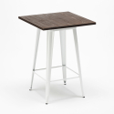 High Bar Table and Stool Set, Wood and Metal, 60x60cm, 4 Vintage Stools, Axel White Price