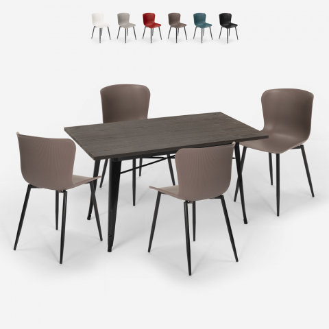 Dining table set 120x60cm Tolix industrial design 4 chairs Ruler Promotion
