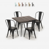 industrial dining table set 80x80cm 4 chairs vintage design burton Discounts