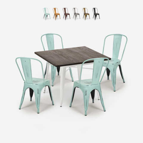 industrial kitchen table set 80x80cm 4 chairs design burton white Promotion