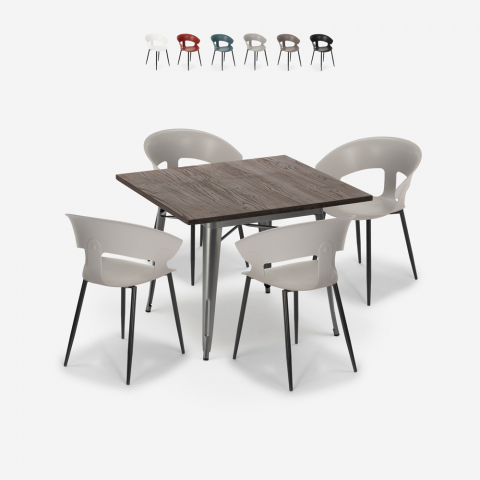 square table set 80x80cm industrial 4 chairs modern design reeve Promotion