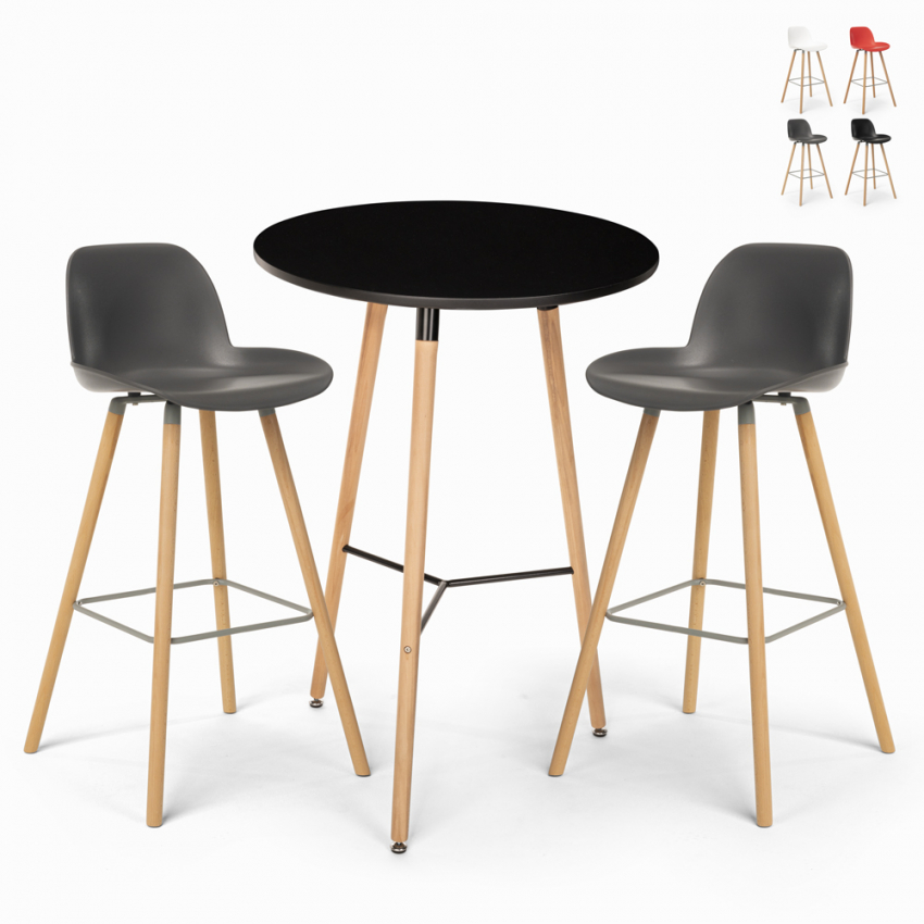 Set 2 design stools high table 60cm round black Ojala Dark Offers