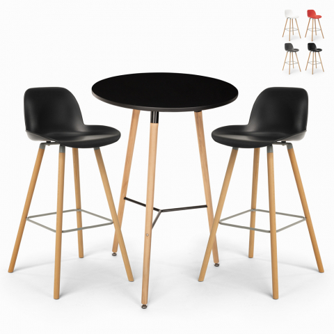 Set 2 design stools high table 60cm round black Ojala Dark Promotion