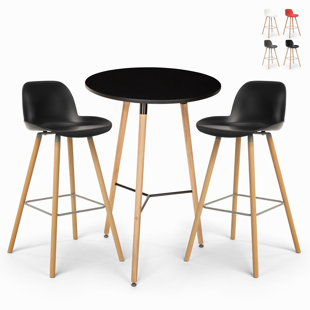 Set 2 design stools high table 60cm round black Ojala Dark