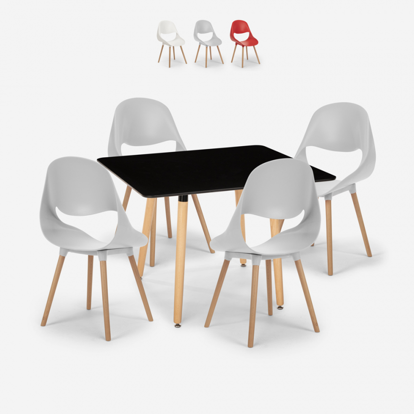 Black 80x80cm square table set 4 chairs Scandinavian design Dax Dark Promotion