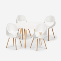 Set white round table 100cm Scandinavian design 4 chairs Midlan Light Discounts