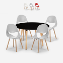 Set 4 chairs design dining table 100cm black round Midlan Dark Offers