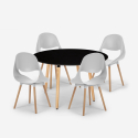 Set 4 chairs design dining table 100cm black round Midlan Dark Bulk Discounts