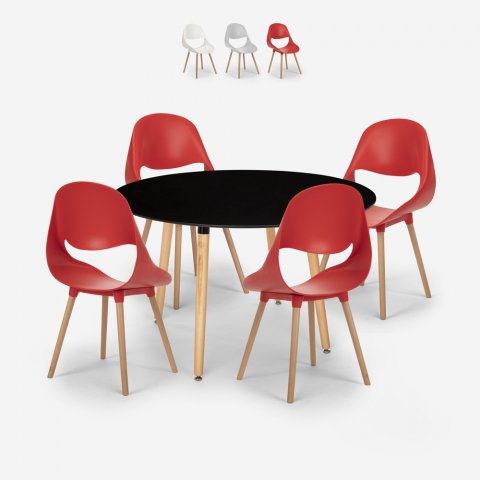 Set 4 chairs design dining table 100cm black round Midlan Dark Promotion