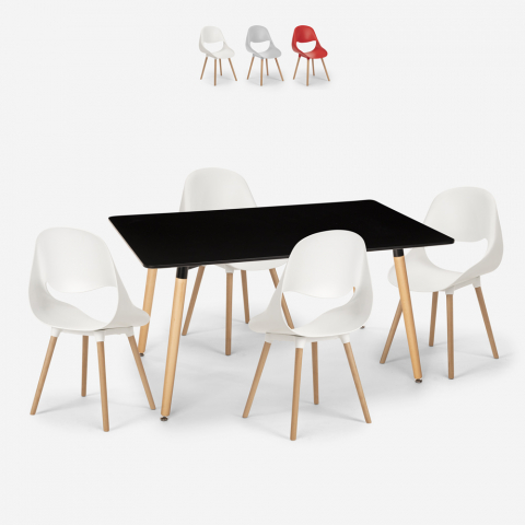 Set 4 chairs Scandinavian design rectangular table 80x120cm Flocs Dark Promotion