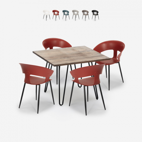 Restaurant set kitchen 4 modern chairs table 80x80cm industrial Maeve Promotion