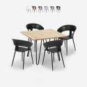 Industrial kitchen table set 80x80cm 4 modern design chairs Maeve Light Discounts