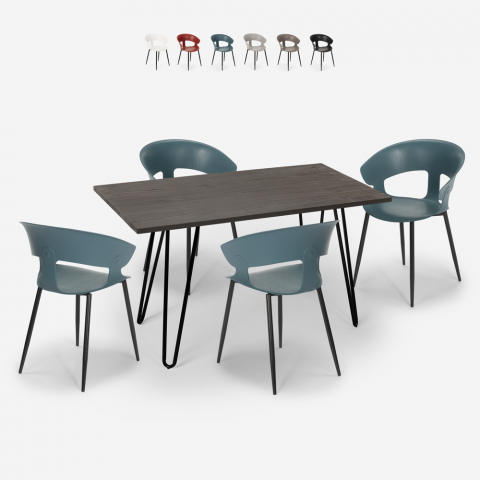 Set of 4 modern design dining table chairs 120x60cm industrial Sixty Promotion