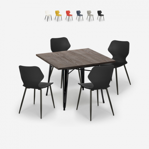 set 4 chairs polypropylene table 80x80cm square metal howe dark Promotion