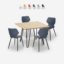 Industrial style square table set 80x80cm 4 chairs design Sartis Light Offers