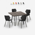 Set 4 chairs design square table 80x80cm wood metal Sartis Dark Promotion